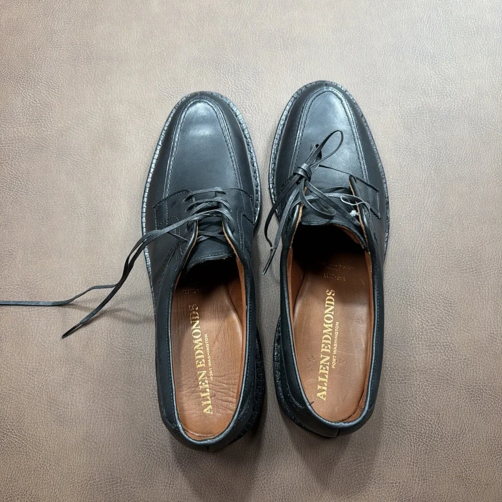 Allen Edmonds Wilbert Black Leather Oxford Dress Shoes 11.5 4A Apron Spilt Toe